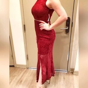 Enfocus Studio Burgundy Lace Maxi Dress